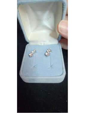 925 Sterling Silver CZ Three Stone Drop Earrings Dainty Bridal